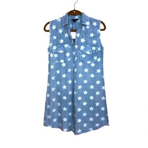Sim&Sam Shirt  Dress S Chambray Blue White Stars Button Front Cowgirl
